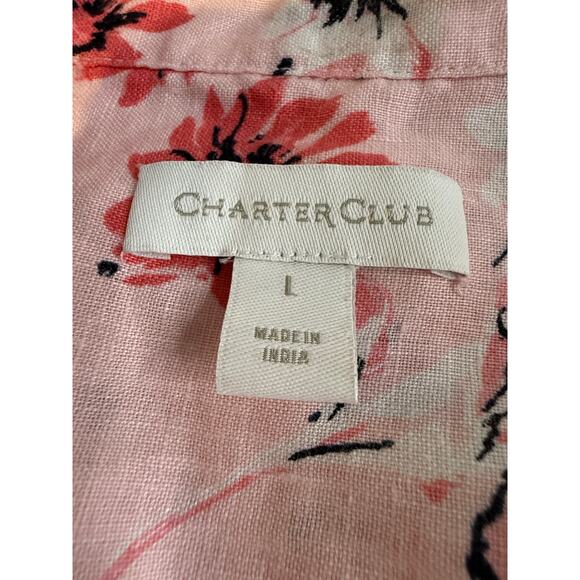 Charter Club Women's L Pink Floral Button Down Blouse with Tie Cuffs Lightweight - Picture 9 of 9